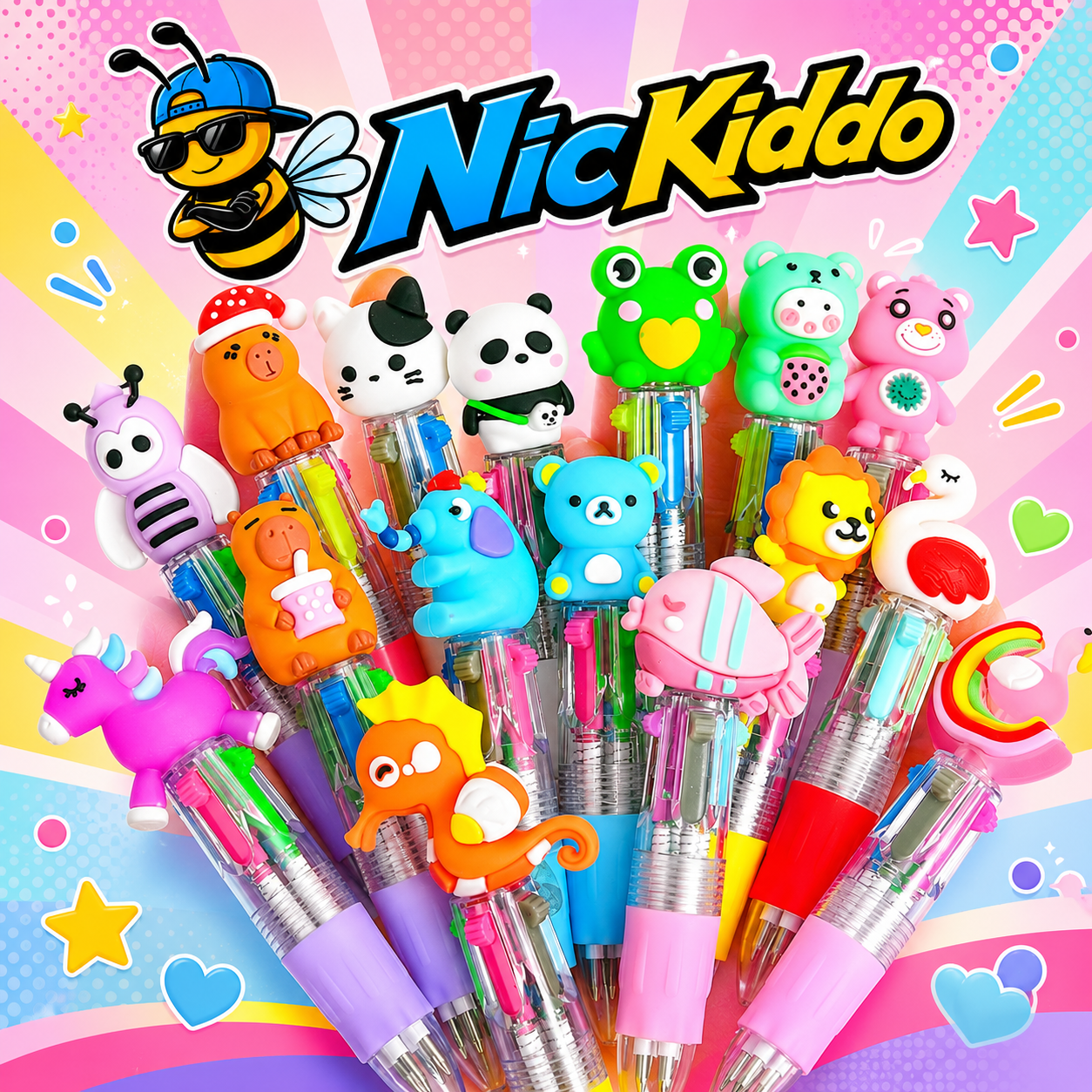 4-Color Cartoon Pens for Kids – Multi-Color Writing Pen Set (5, 10, 20 & 30 Pack)