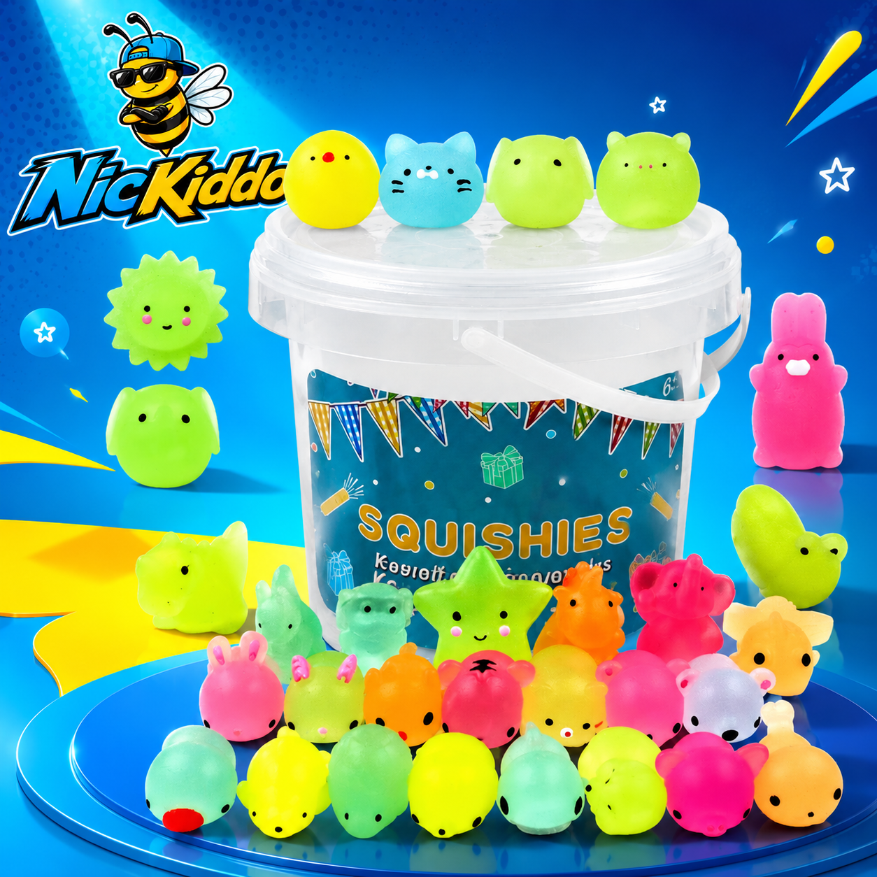 12/36-Pack Glow-in-the-Dark Kawaii Animal Mochi Squishies – Sensory Fidget Toy Party Favor Set
