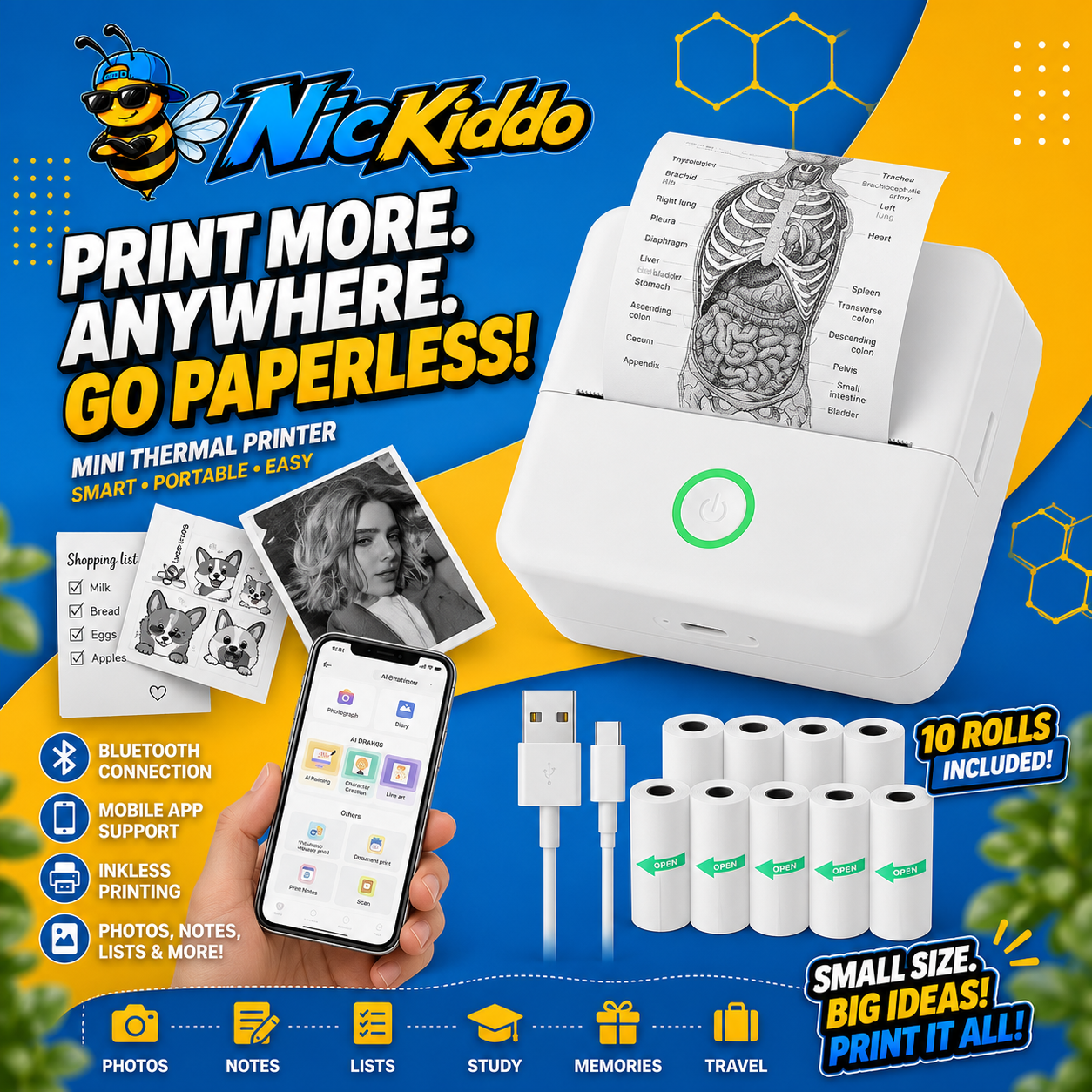 Mini Bluetooth Thermal Sticker Printer for Kids | Inkless Pocket Photo Printer