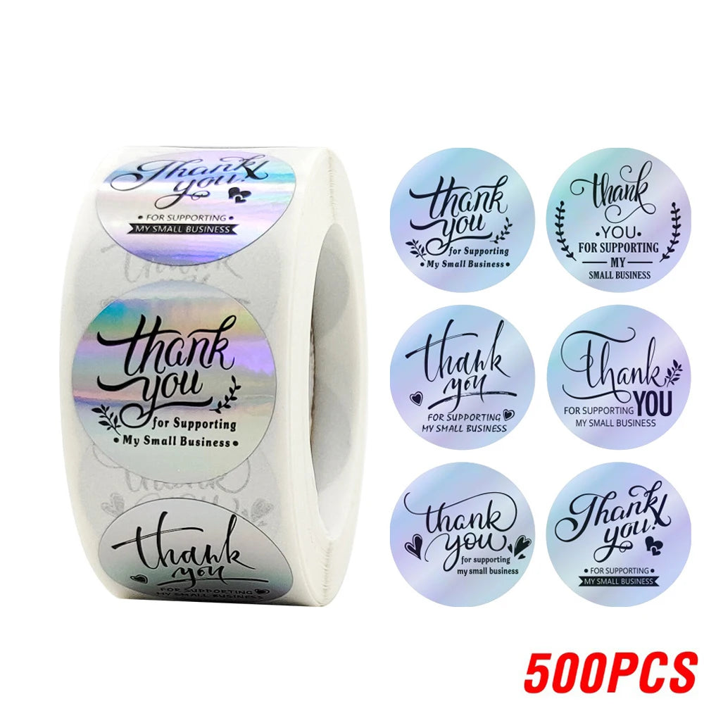 500PCS Holographic Thank You Stickers Roll for Small Business