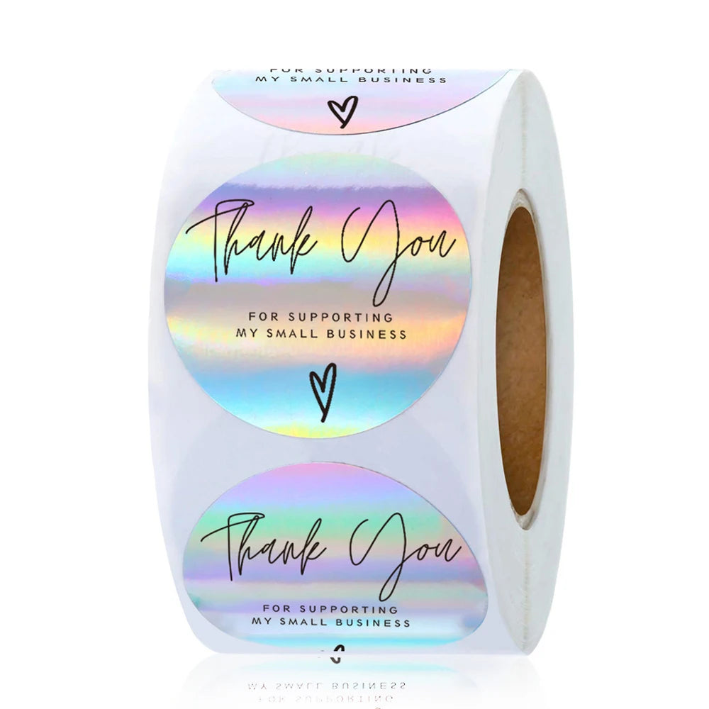 500PCS Holographic Thank You Stickers Roll for Small Business