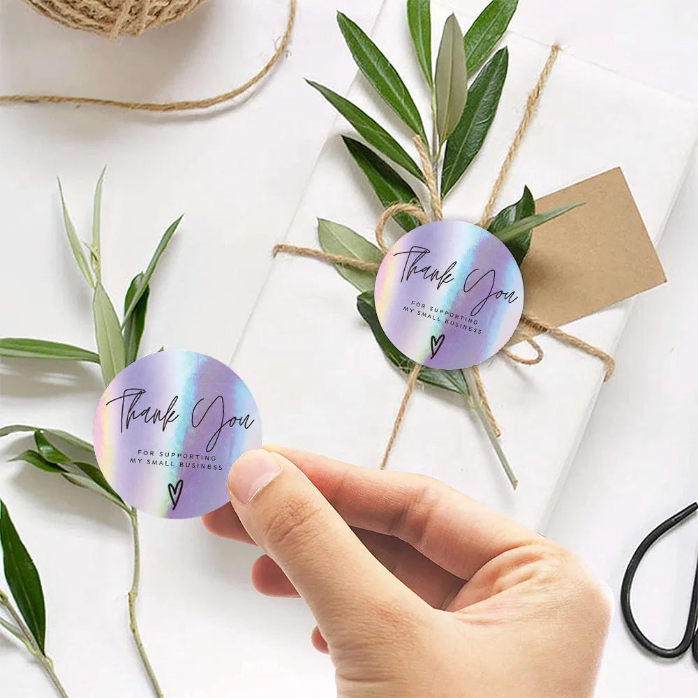 500PCS Holographic Thank You Stickers Roll for Small Business