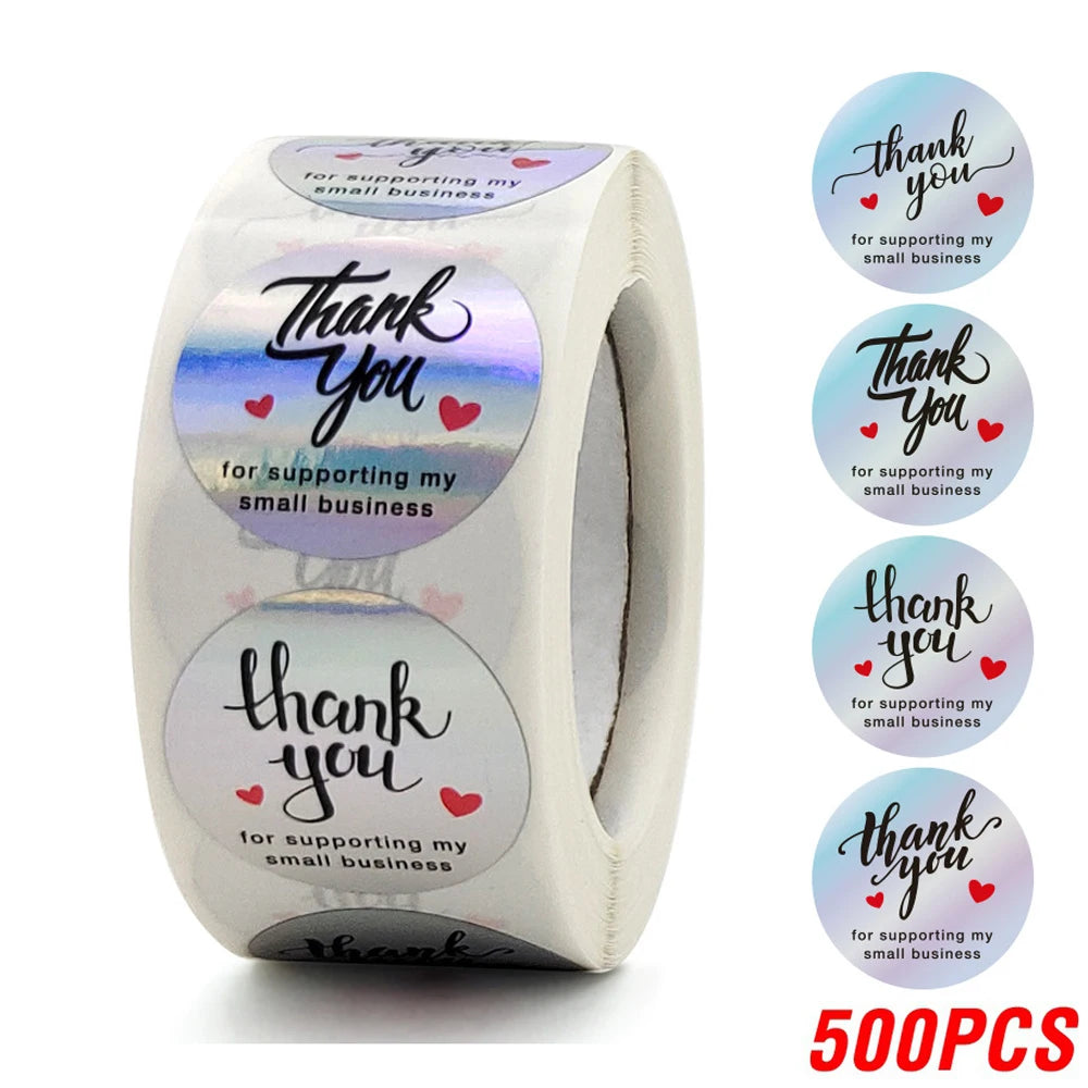 500PCS Holographic Thank You Stickers Roll for Small Business