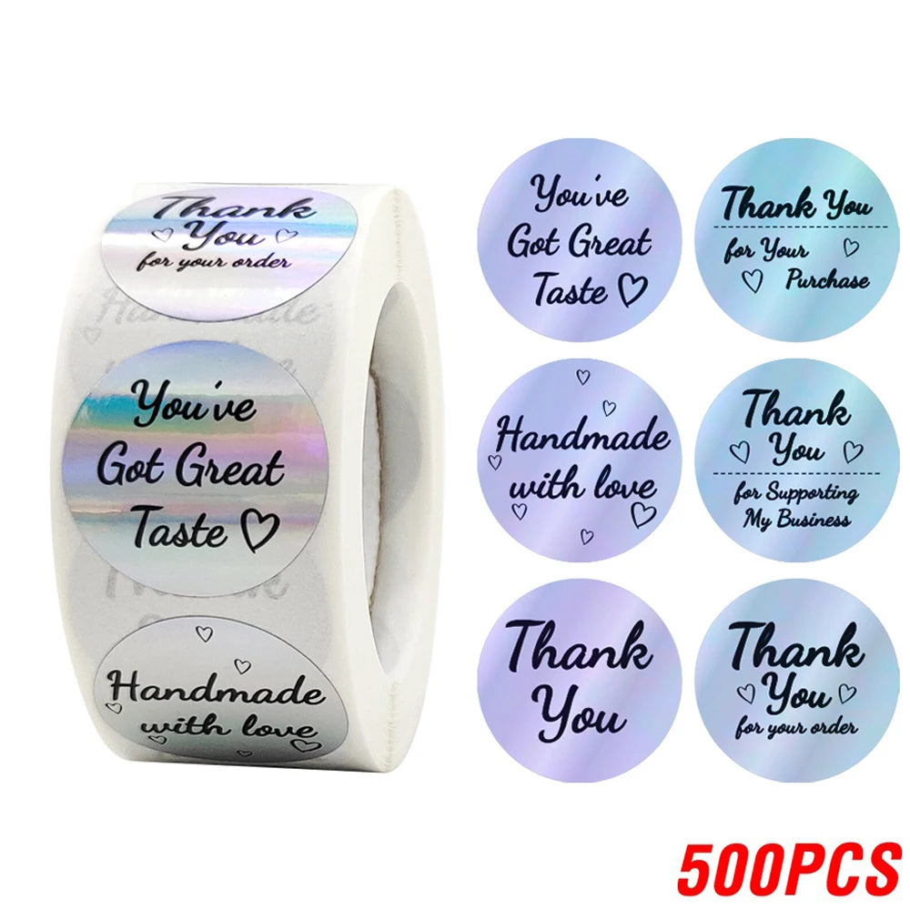 500PCS Holographic Thank You Stickers Roll for Small Business