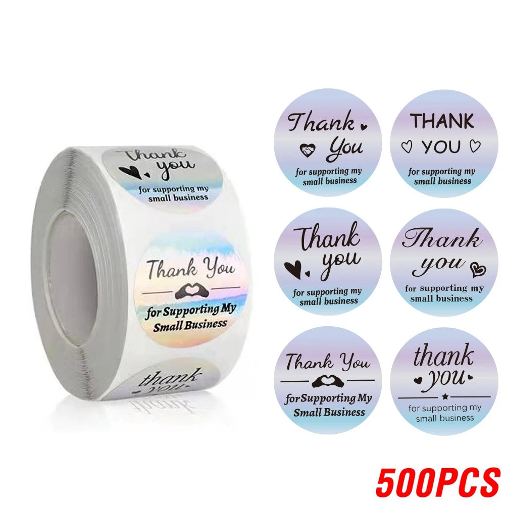 500PCS Holographic Thank You Stickers Roll for Small Business