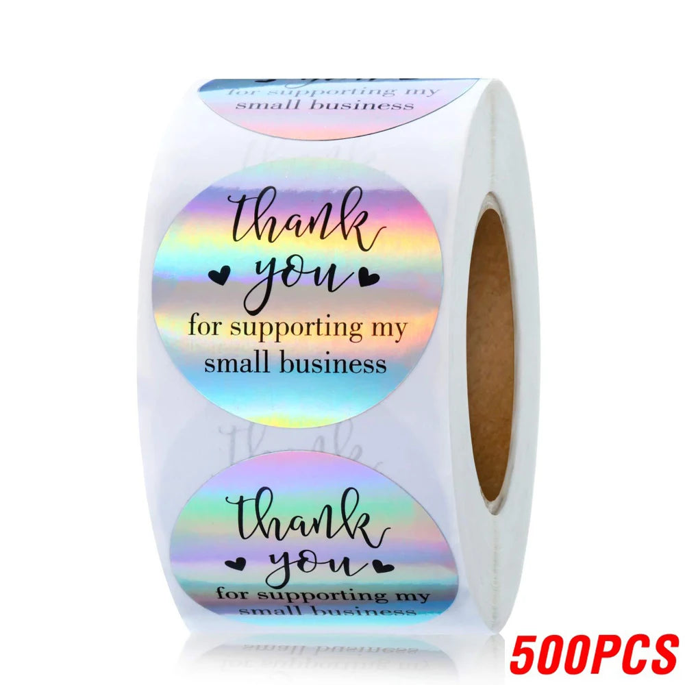 500PCS Holographic Thank You Stickers Roll for Small Business