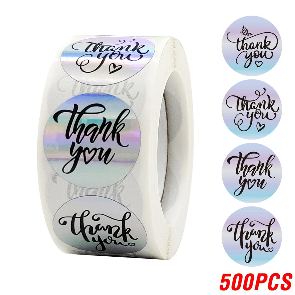 500PCS Holographic Thank You Stickers Roll for Small Business