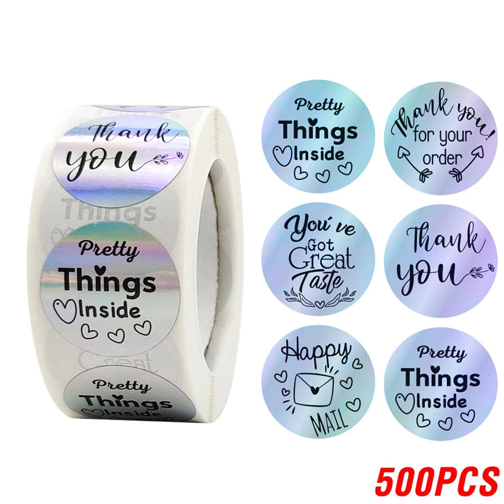 500PCS Holographic Thank You Stickers Roll for Small Business
