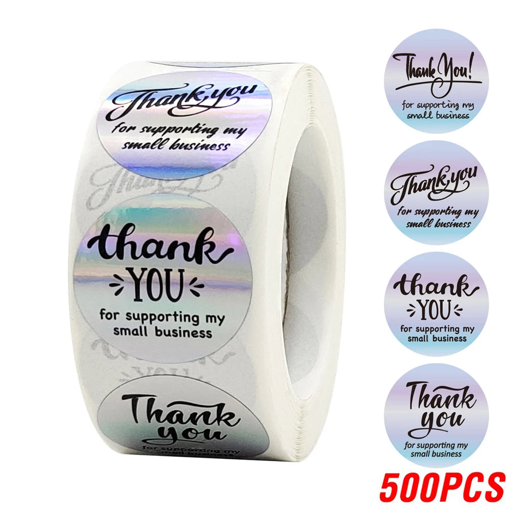 500PCS Holographic Thank You Stickers Roll for Small Business
