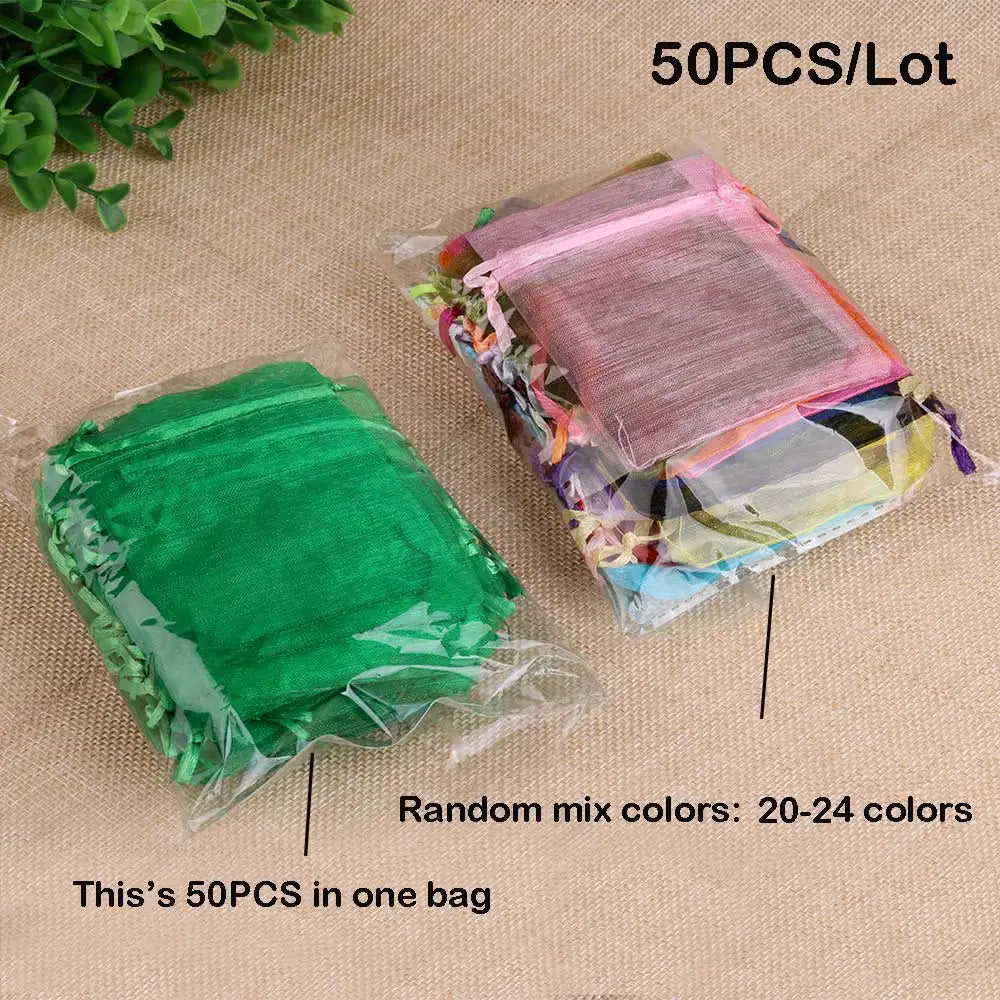 50 sachets cadeaux en organza avec cordon de serrage | Pochettes pour cadeaux de fête et bijoux