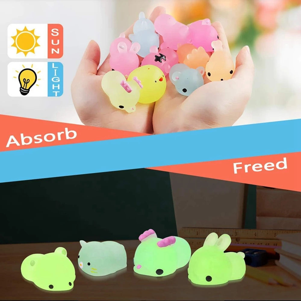 12/36-Pack Glow-in-the-Dark Kawaii Animal Mochi Squishies – Sensory Fidget Toy Party Favor Set
