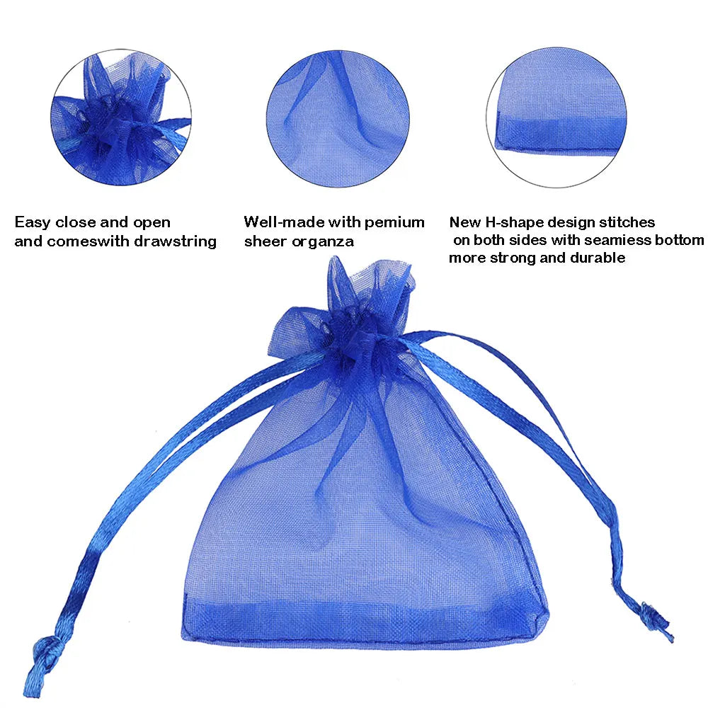50 sachets cadeaux en organza avec cordon de serrage | Pochettes pour cadeaux de fête et bijoux