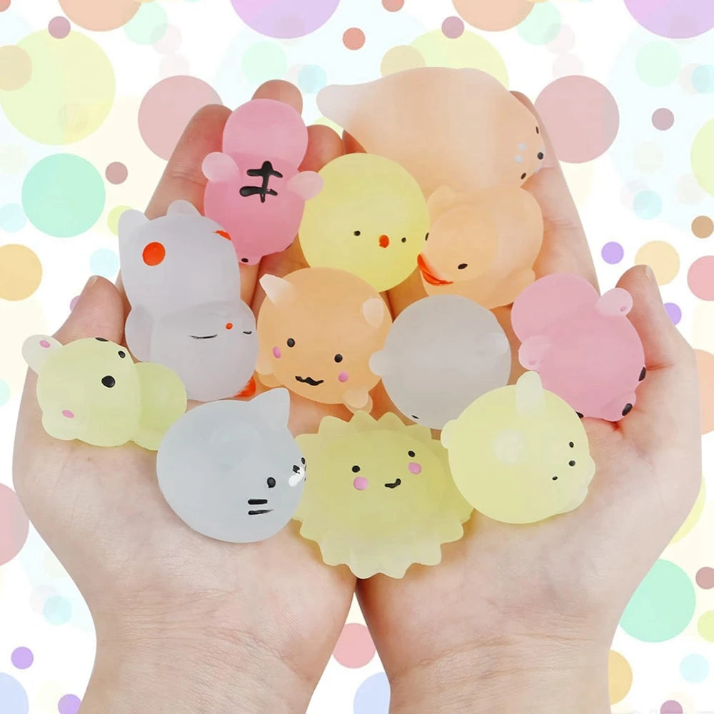 12/36-Pack Glow-in-the-Dark Kawaii Animal Mochi Squishies – Sensory Fidget Toy Party Favor Set