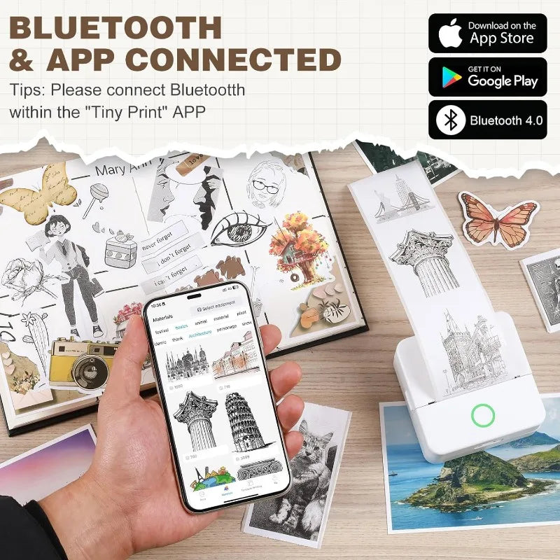 Mini Bluetooth Thermal Sticker Printer for Kids | Inkless Pocket Photo Printer
