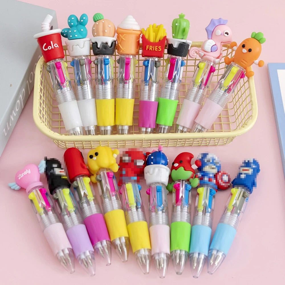 Stylos de dessin animé 4 couleurs pour enfants – Ensemble de stylos d'écriture multicolores (lot de 5, 10, 20 et 30)