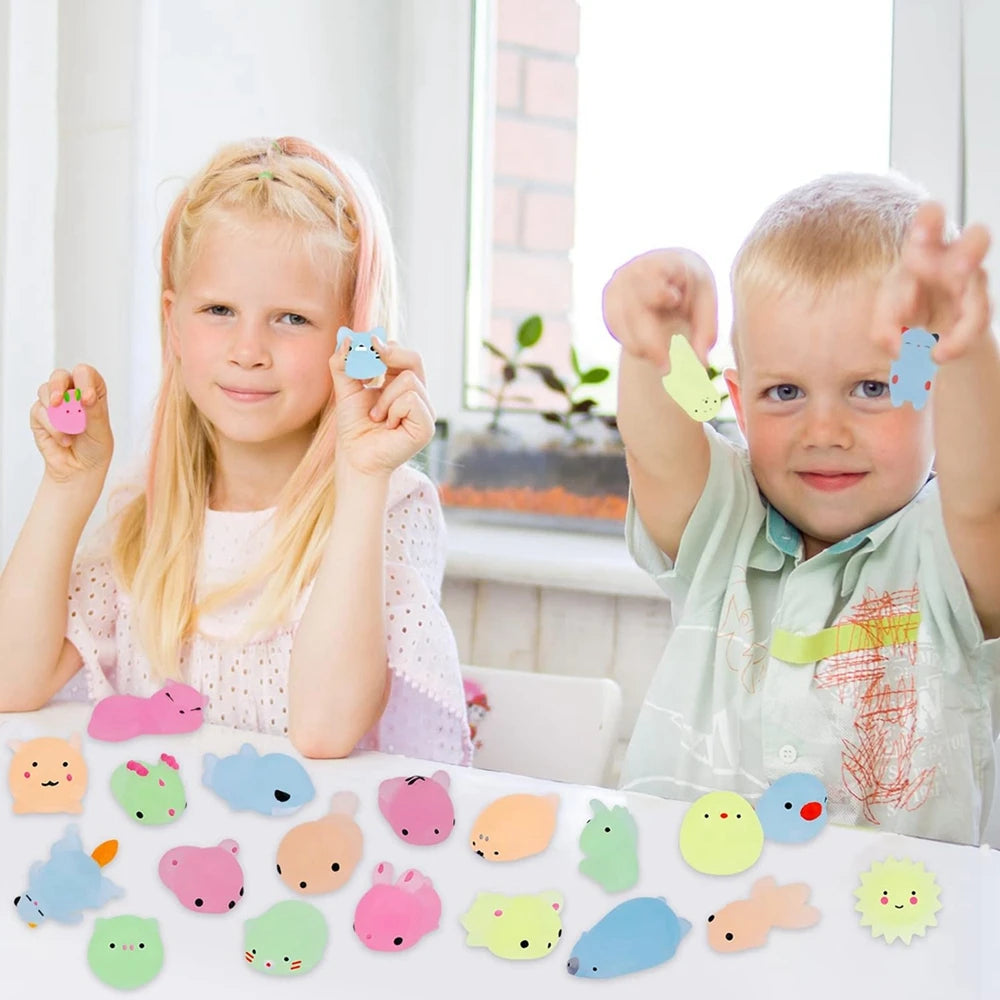 12/36-Pack Glow-in-the-Dark Kawaii Animal Mochi Squishies – Sensory Fidget Toy Party Favor Set