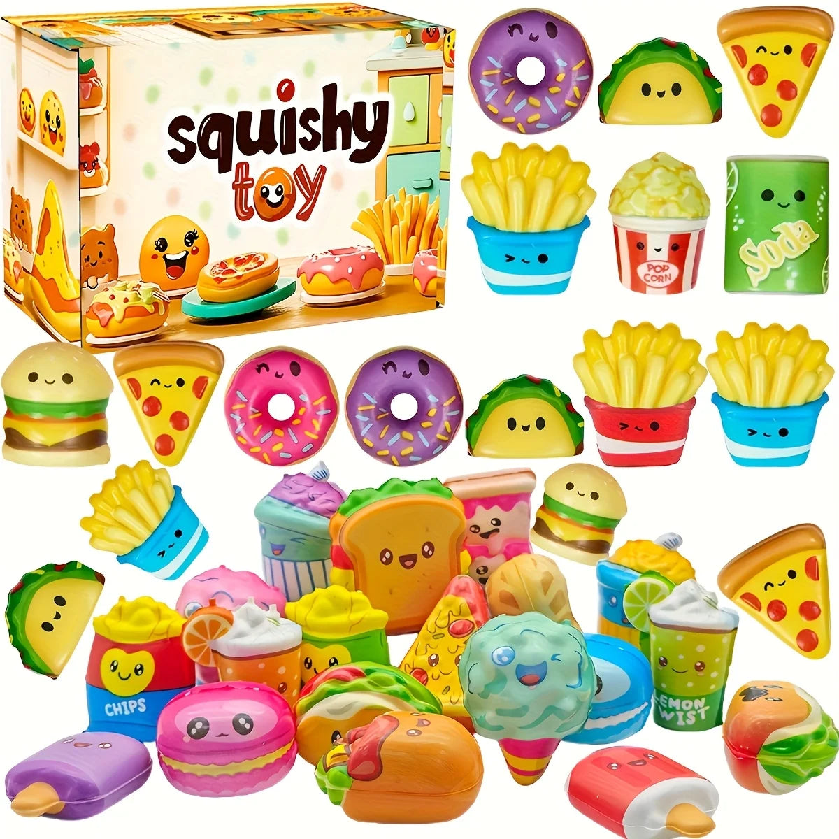 12-Pack Cute Food Squishy Toys – Slow Rising Stress Relief & Party Favor Set
