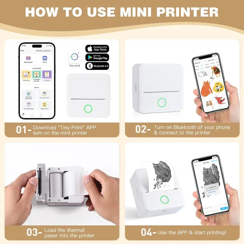 Mini Bluetooth Thermal Sticker Printer for Kids | Inkless Pocket Photo Printer